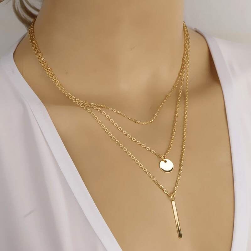 Coin & Bar Layered Necklace, Gold