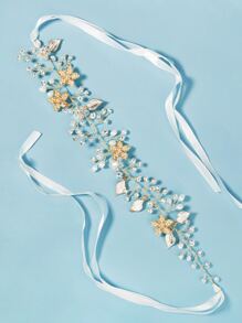 Faux Pearl & Rhinestone Decor Headband Boho - Gold - View 2