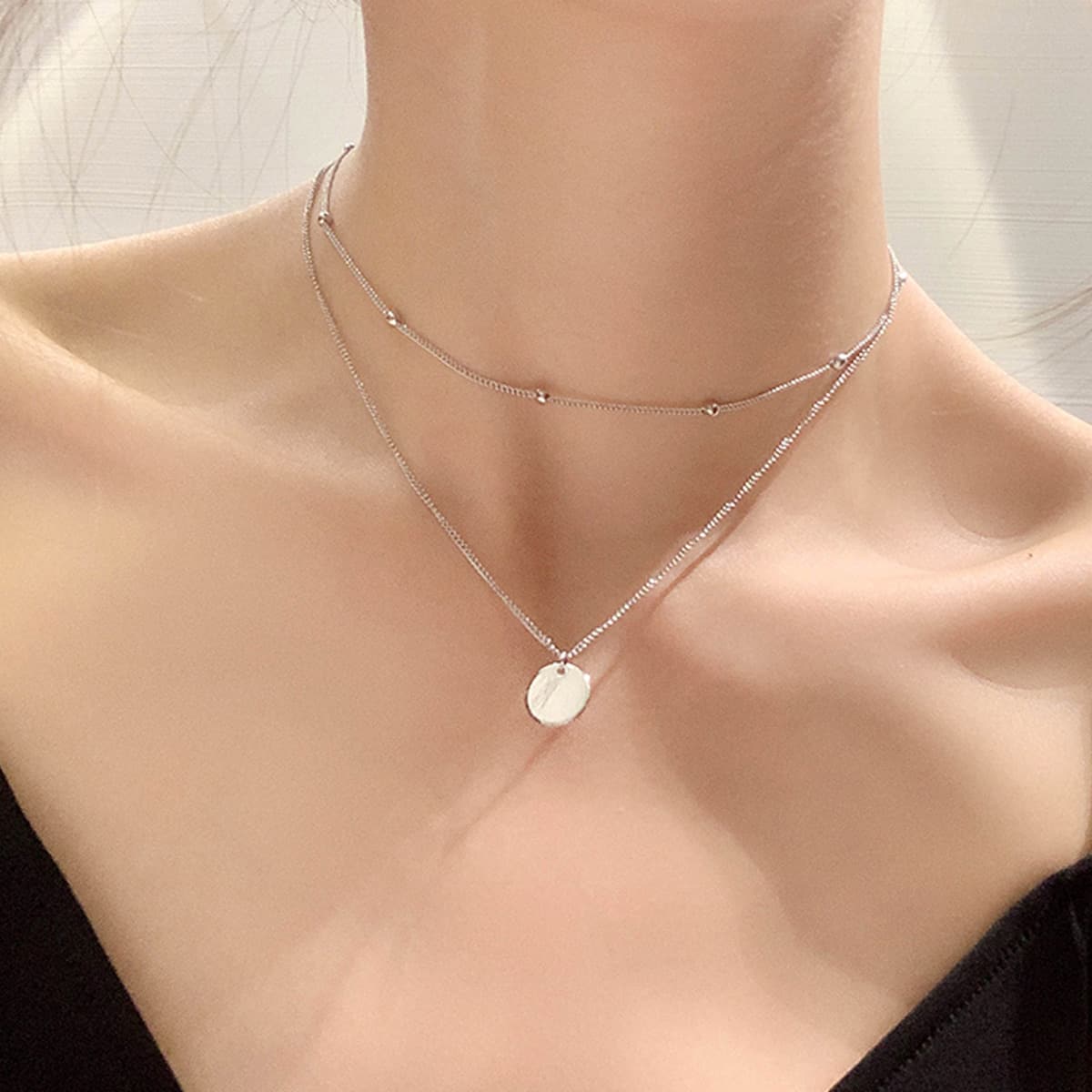 

Coin Layered Necklace, Silver