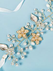 Faux Pearl & Rhinestone Decor Headband Boho - Gold - View 5