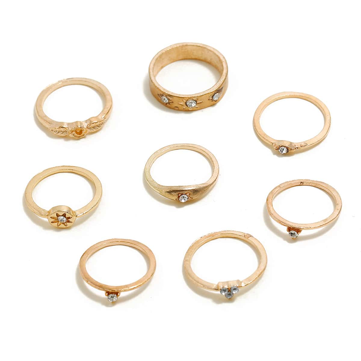 

8pcs Rhinestone Decor Ring Set, Gold