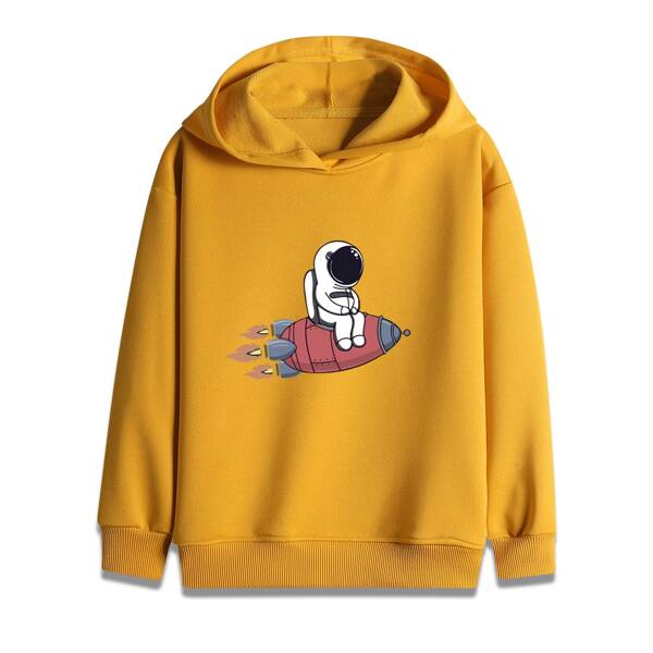 

Boys Cartoon Graphic Hooded Sweatshirt, Mustard yellow