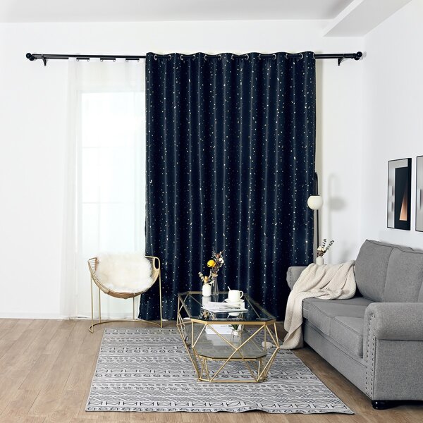 

Star Print Single Panel Blackout Curtain, Navy blue
