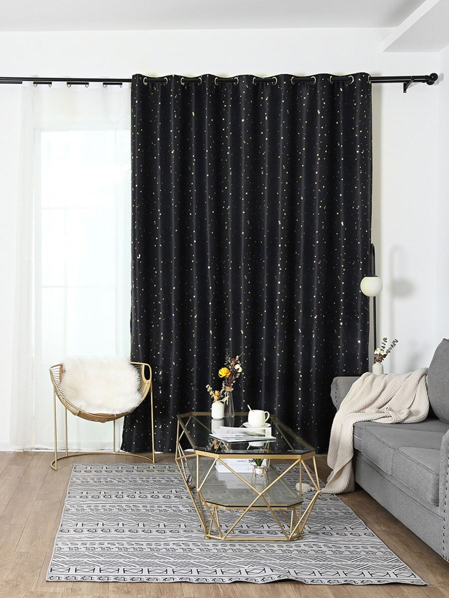 Rèm màn hình đơn bảng in sao - màu đen - Xem 1