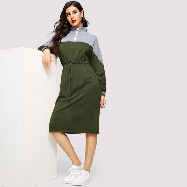 

Drawstring Waist Color-block Zipper Dress, Multicolor