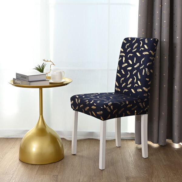 

Hot Stamping Feather Stretchy Chair Cover, Navy blue