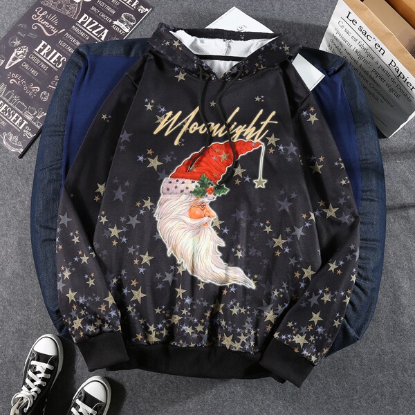 

Men Galaxy And Christmas Print Hoodie, Multicolor