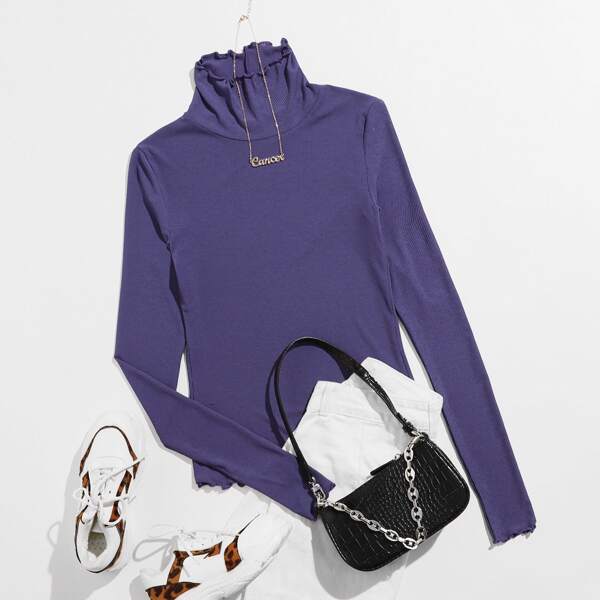 

Lettuce Edge Thumb Hole Rib Tee, Violet purple
