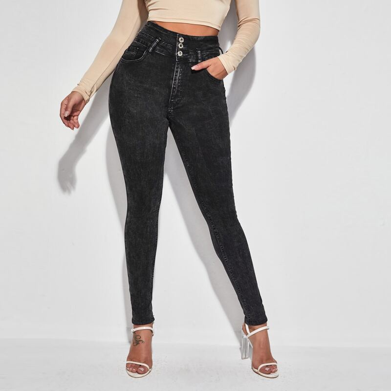 

High Waisted High Stretch Skinny Jeans, Dark grey