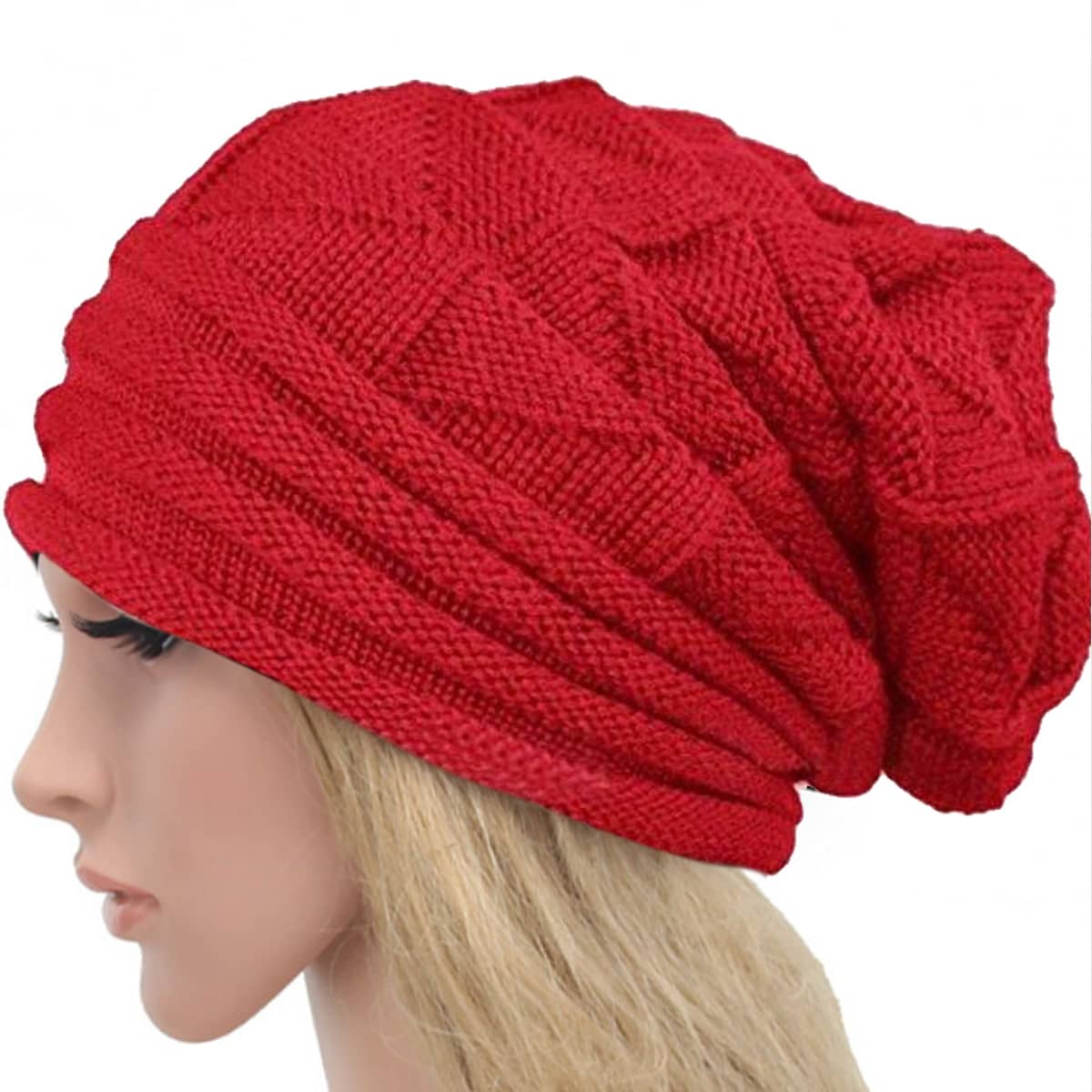 

Argyle Design Knit Hat, Red