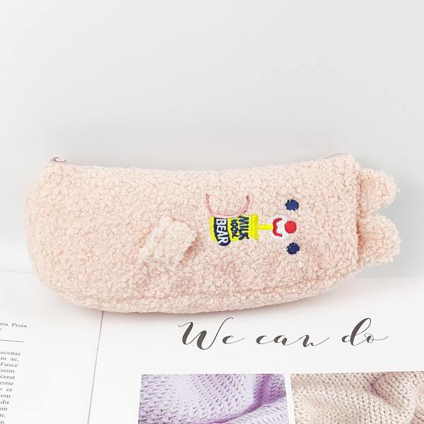 

1pc Cartoon Plush Pencil Bag, Pink