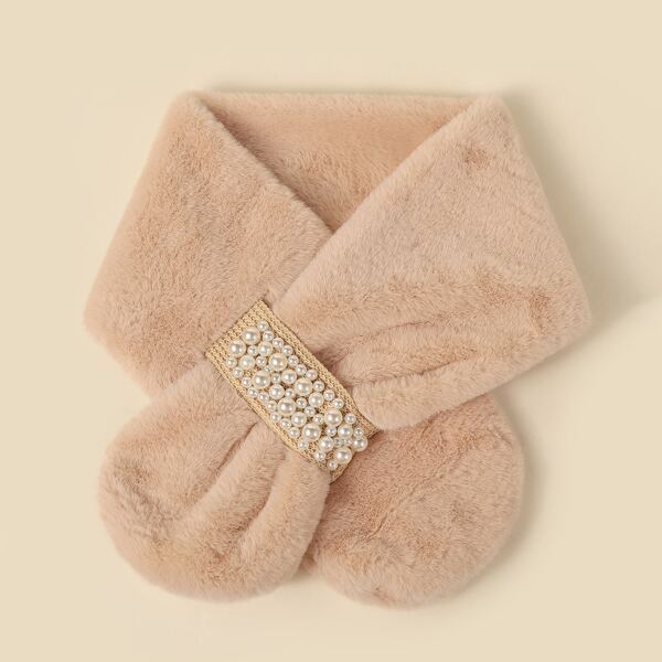 

Faux Pearl Fluffy Scarf, Khaki