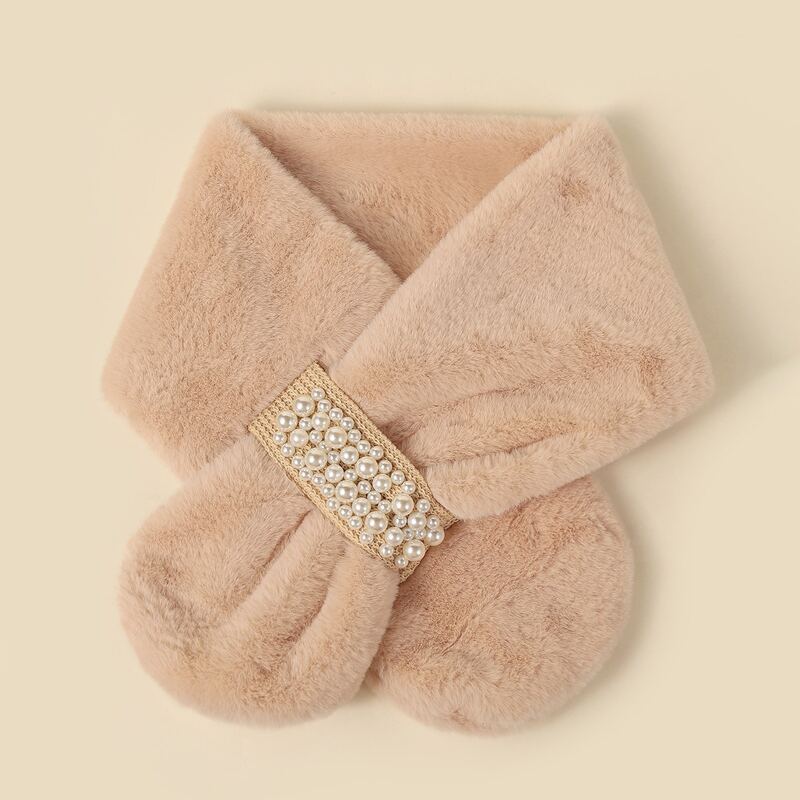 

Faux Pearl Fluffy Scarf, Khaki