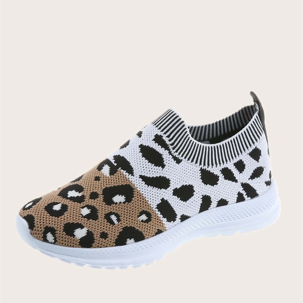 

Girls Leopard Knit Slip On Sneakers, White