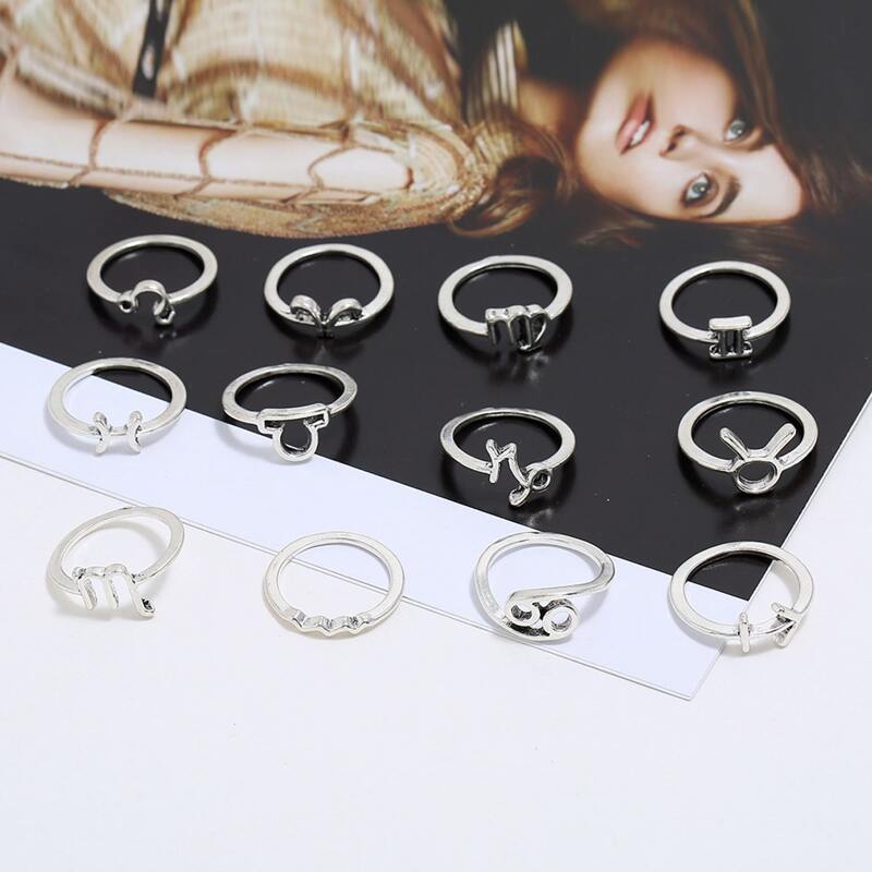 

12pcs Constellation Design Ring, Silver