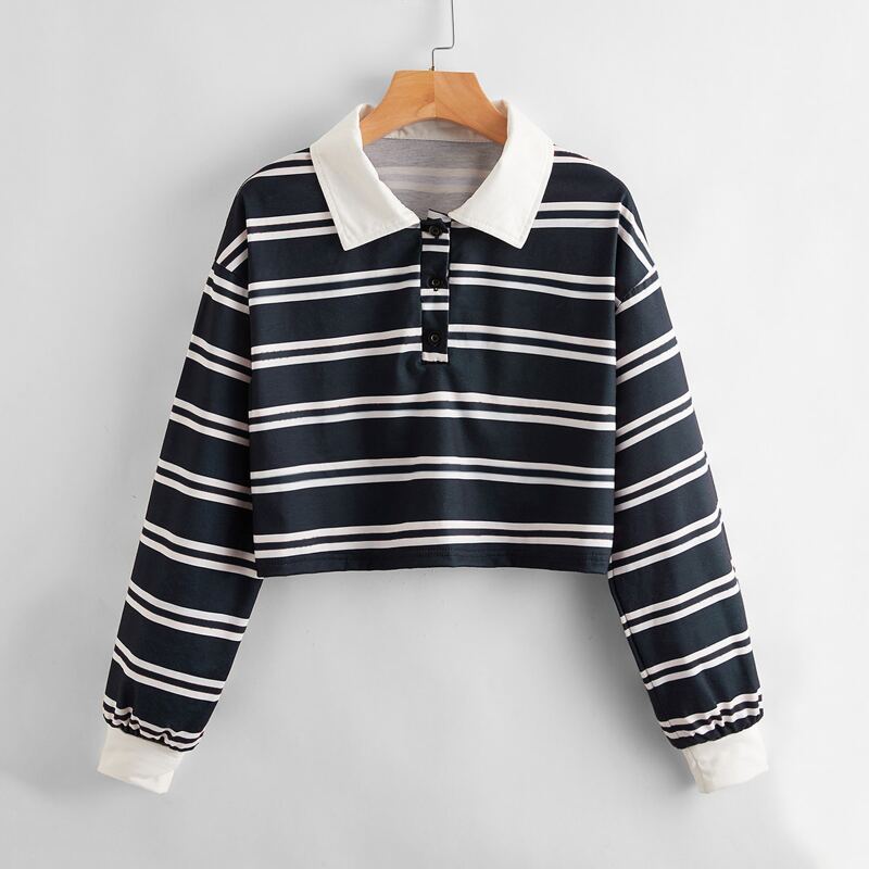 

Striped Polo Crop Tee, Multicolor