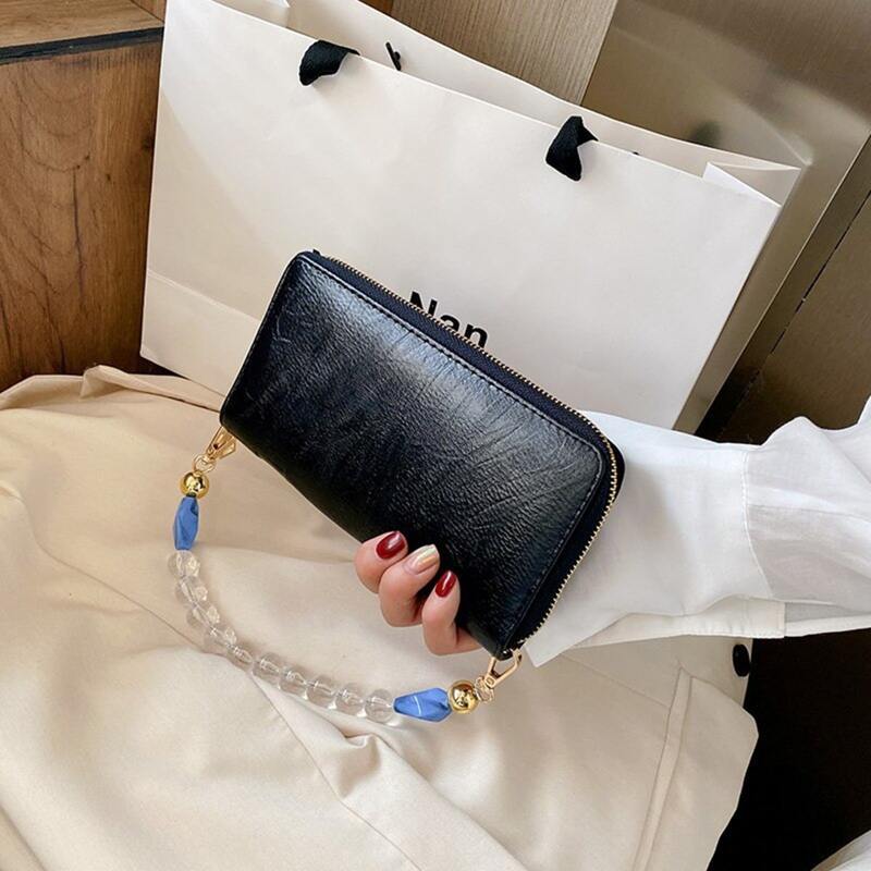

Clear Beaded Handle Satchel Bag, Black