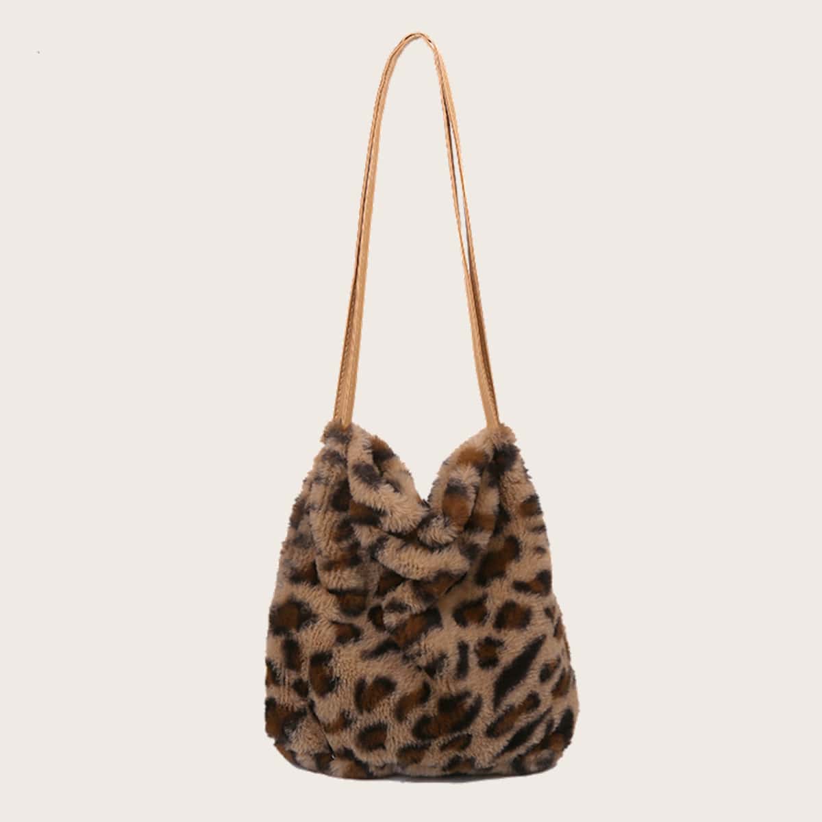 

Leopard Fluffy Tote Bag, Brown