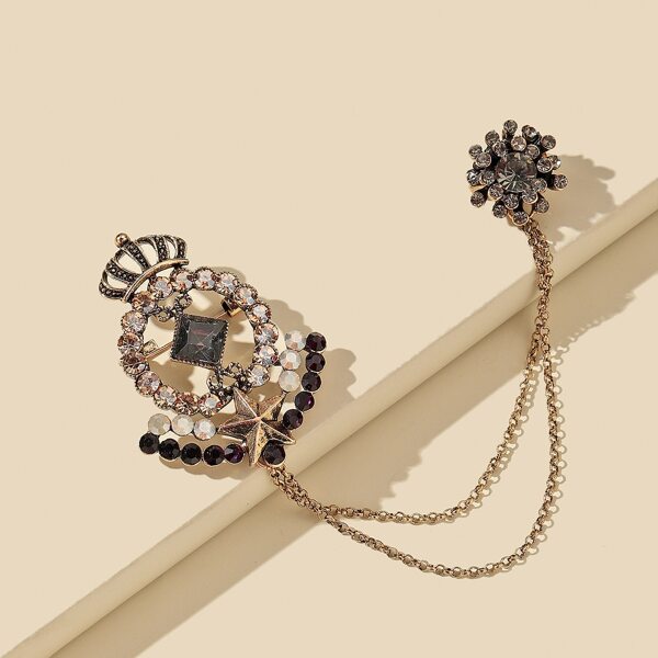 

Rhinestone Decor Chain Brooch, Multicolor
