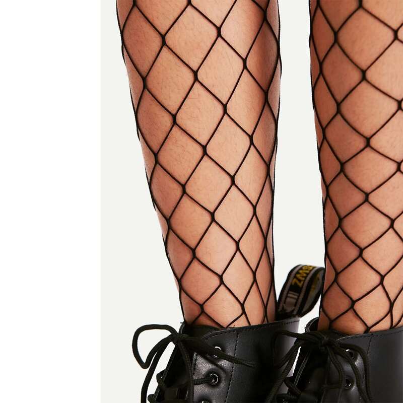 

1pair Lace Trim Fishnet Socks, Black