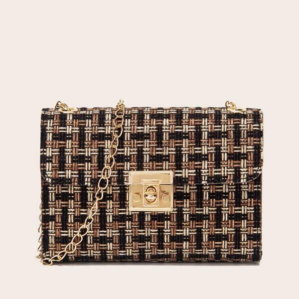 

Metal Lock Flap Chain Crossbody Bag, Multicolor