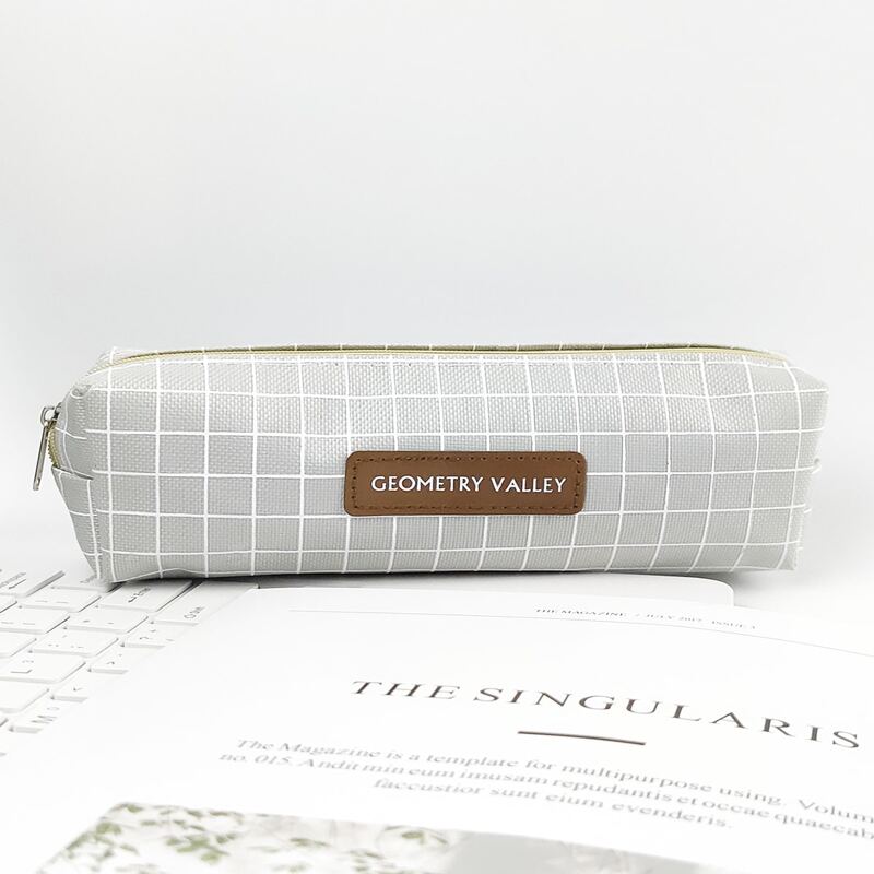 

1pc Plaid Pattern Pencil Bag, Light grey