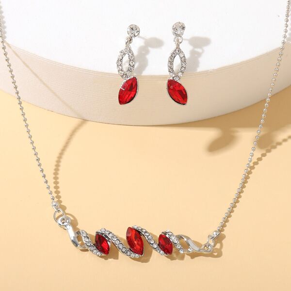 

3pcs Rhinestone Decor Jewelry Set, Red