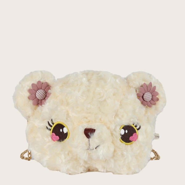 

Girls Bear Design Fluffy Crossbody Bag, Pink