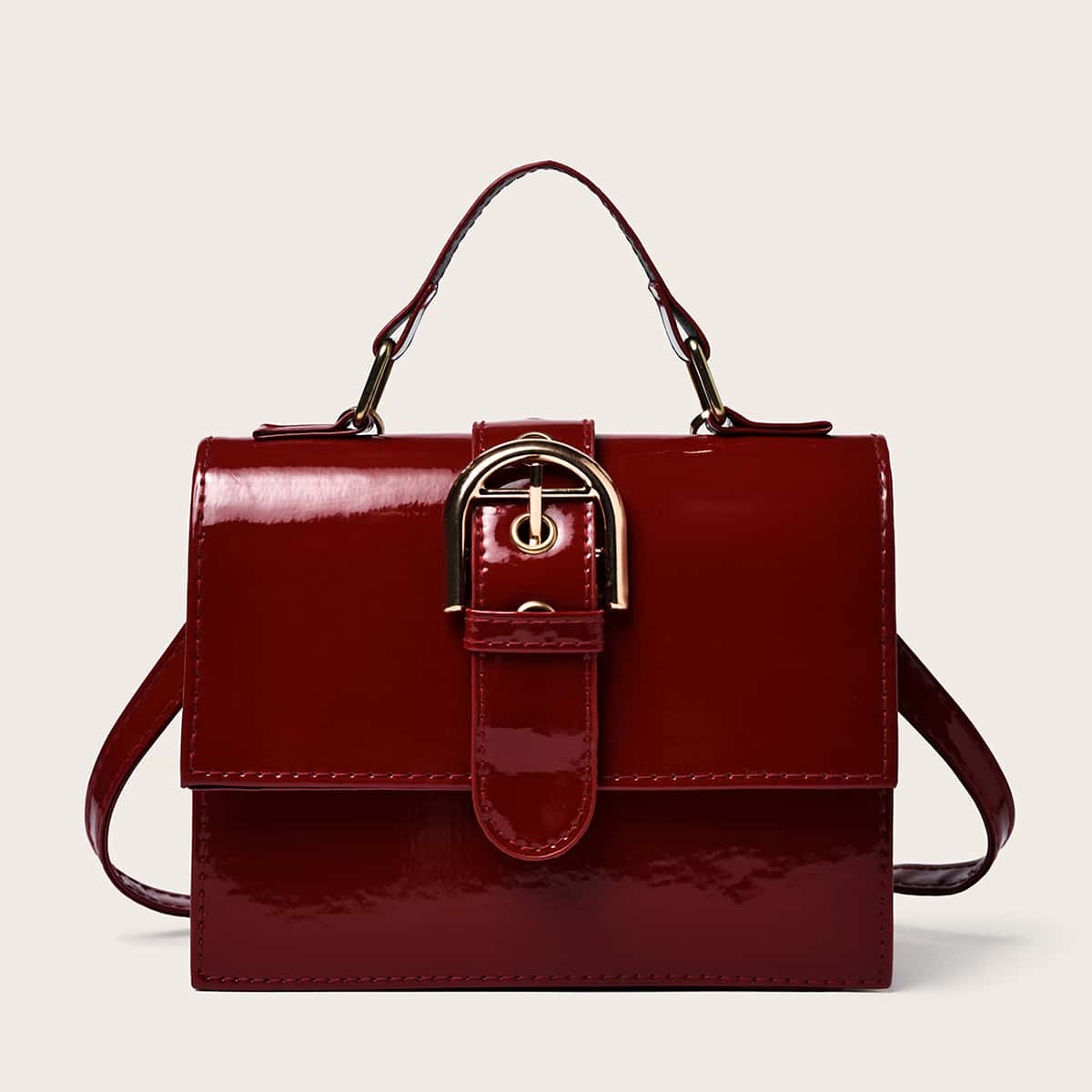

Buckle Satchel Bag, Burgundy