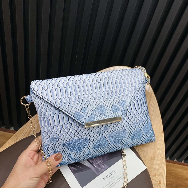Snakeskin Envelope Chain Bag, Blue