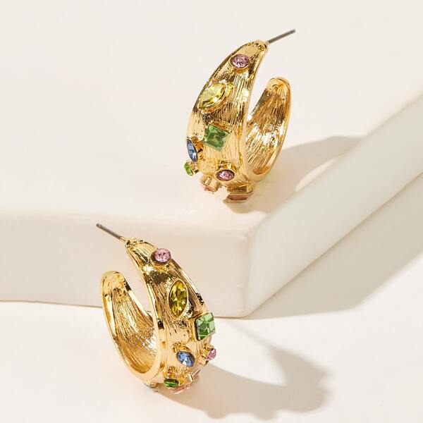 

Rhinestone Cuff Hoop Earrings, Gold