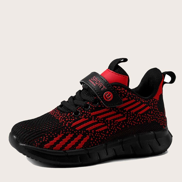 

Girls Two Tone Velcro Strap Knit Sneakers, Red