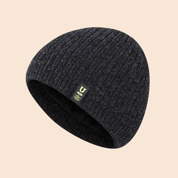 

Men Letter Label Decor Beanie, Black