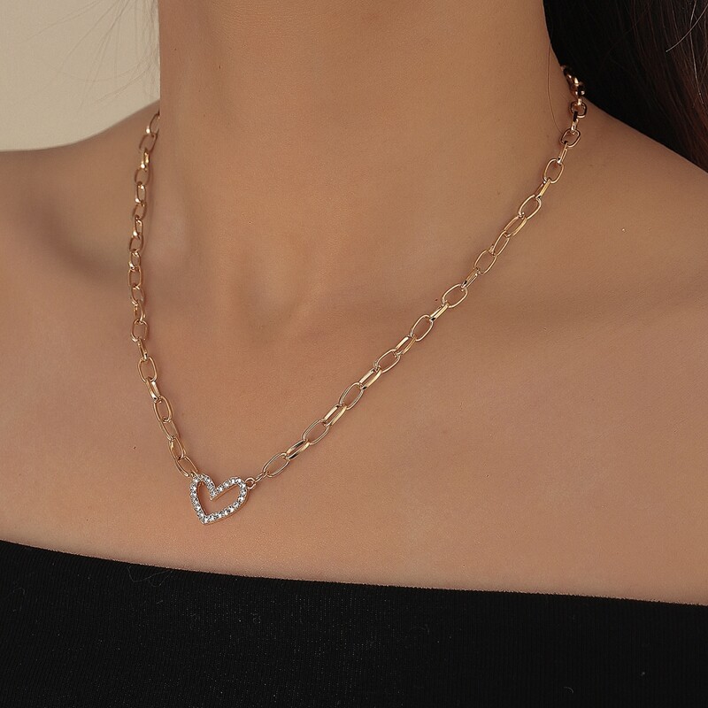 

Rhinestone Heart Chain Necklace, Gold