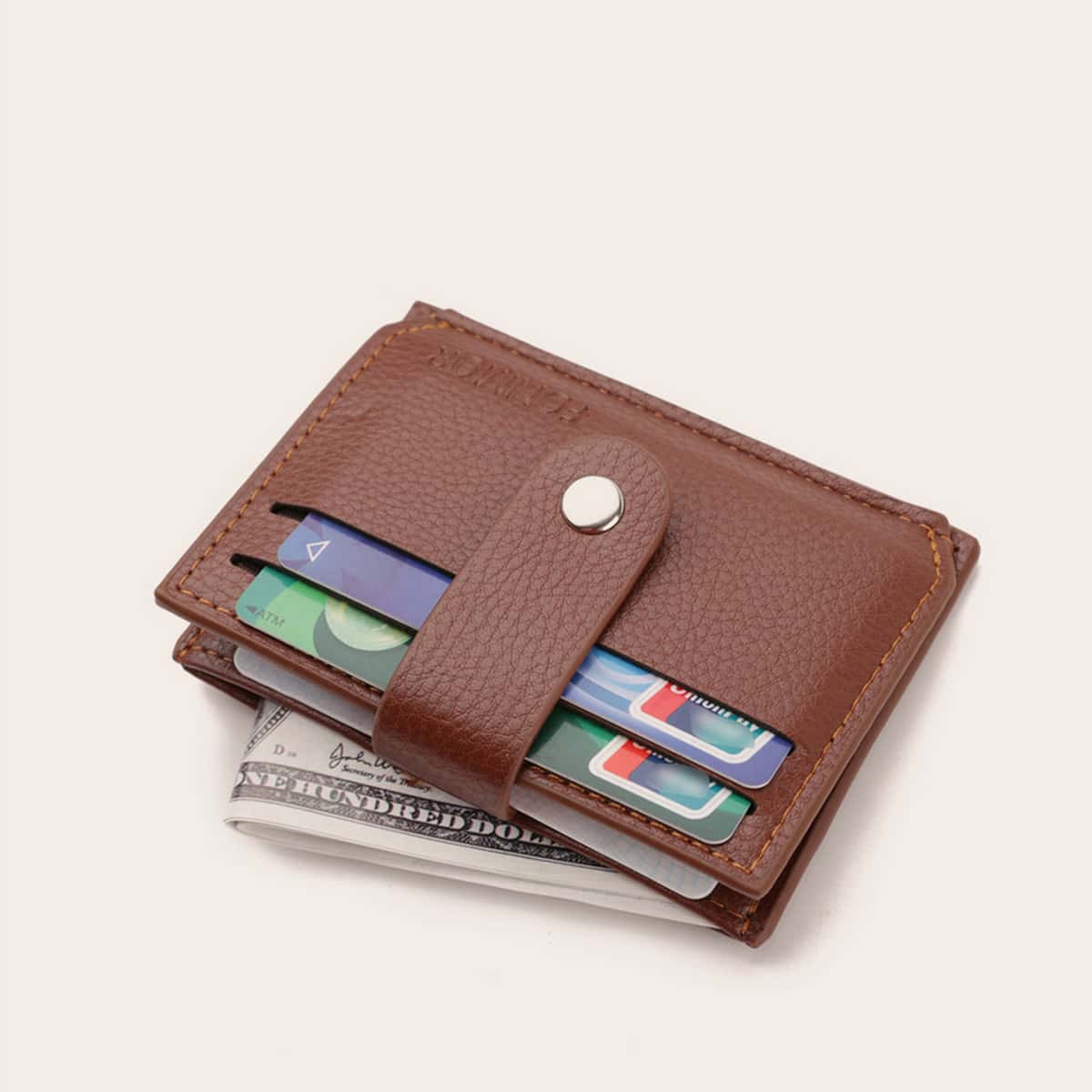 

Snap Button Card Holder, Brown