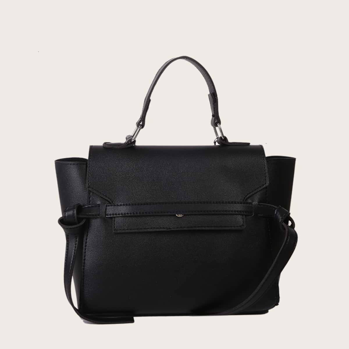 

Minimalist Knot Decor Satchel Bag, Black
