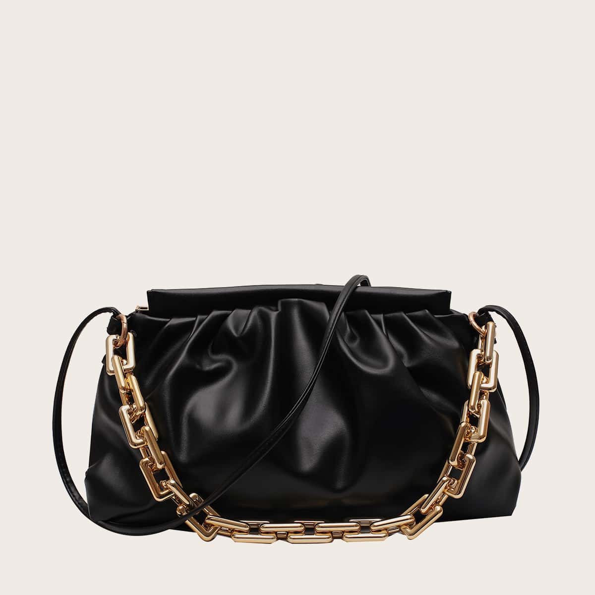 

Chunky Chain Ruched Bag, Black
