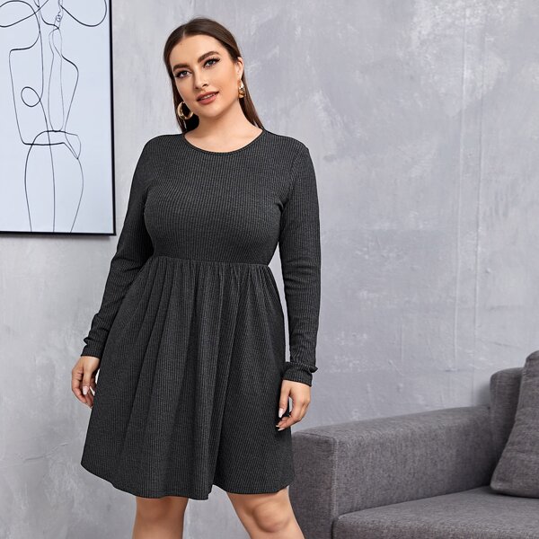 

Plus Solid Rib-knit Dress, Dark grey