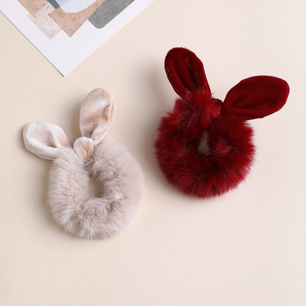 

2pcs Plush Hair Tie, Multicolor