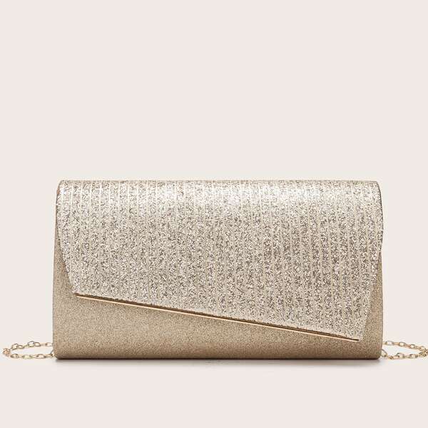 

Glitter Decor Flap Chain Clutch Bag, Gold