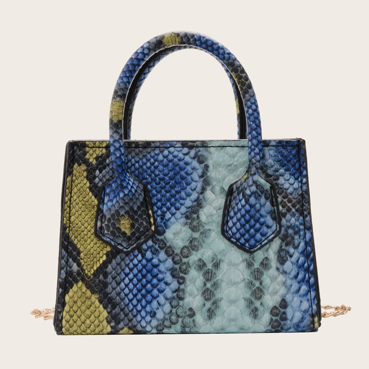 

Snakeskin Mini Chain Satchel Bag, Multicolor