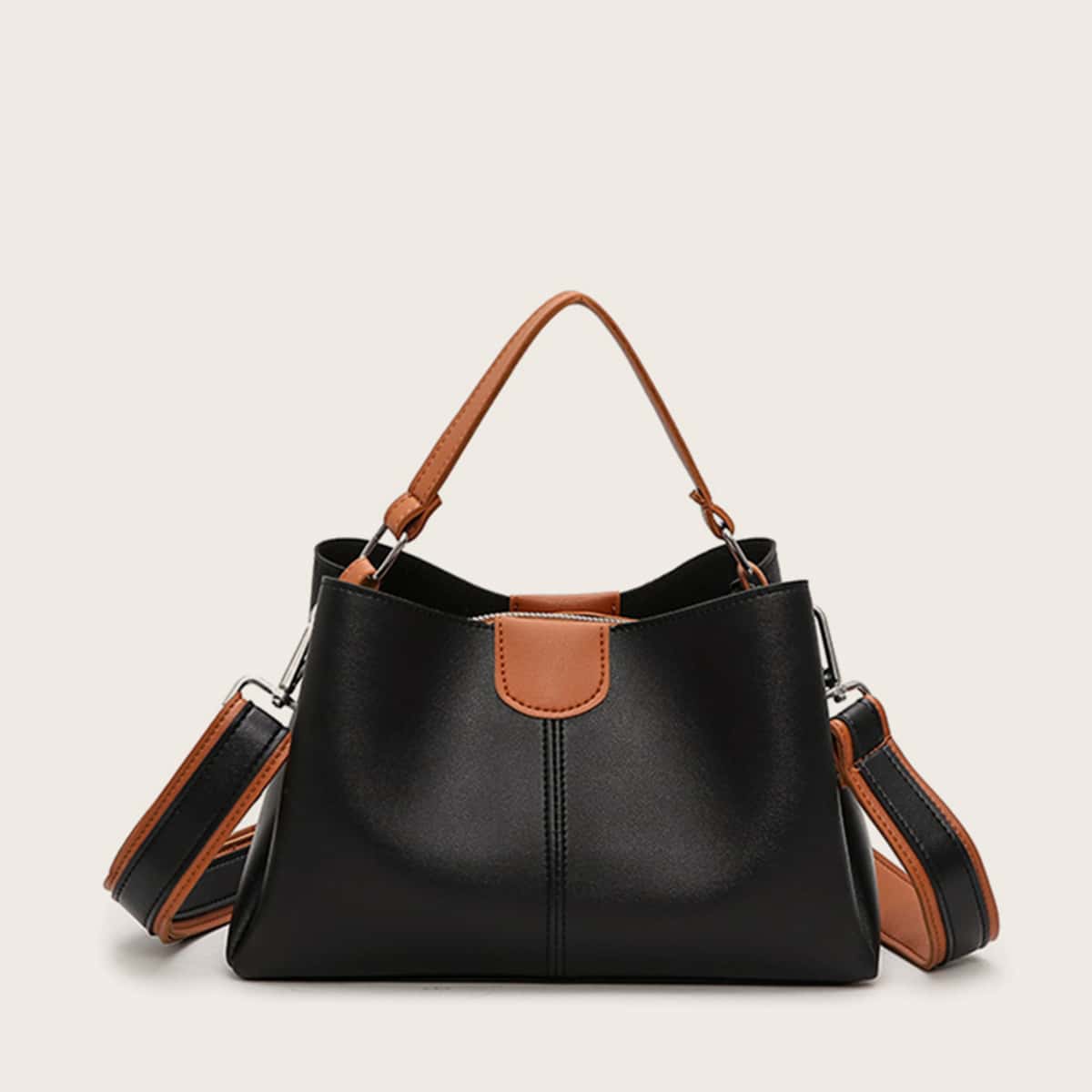 

Colorblock Strap Satchel Bag, Black