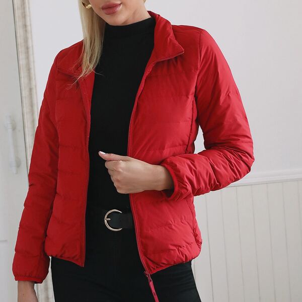 

Quilted Zip Up Padded Coat, Red