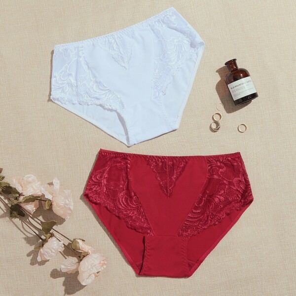 

2pack Plus Contrast Lace Panty Set, Multicolor