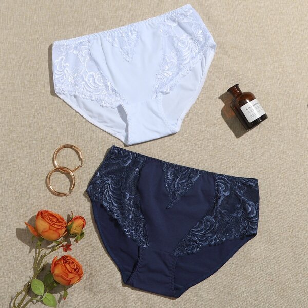 

2pack Plus Contrast Lace Panty Set, Multicolor