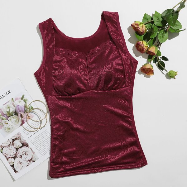 

Plus Floral Lace Thermal Top, Burgundy