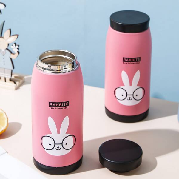 

1pc Rabbit Print Vacuum Cup, Pink