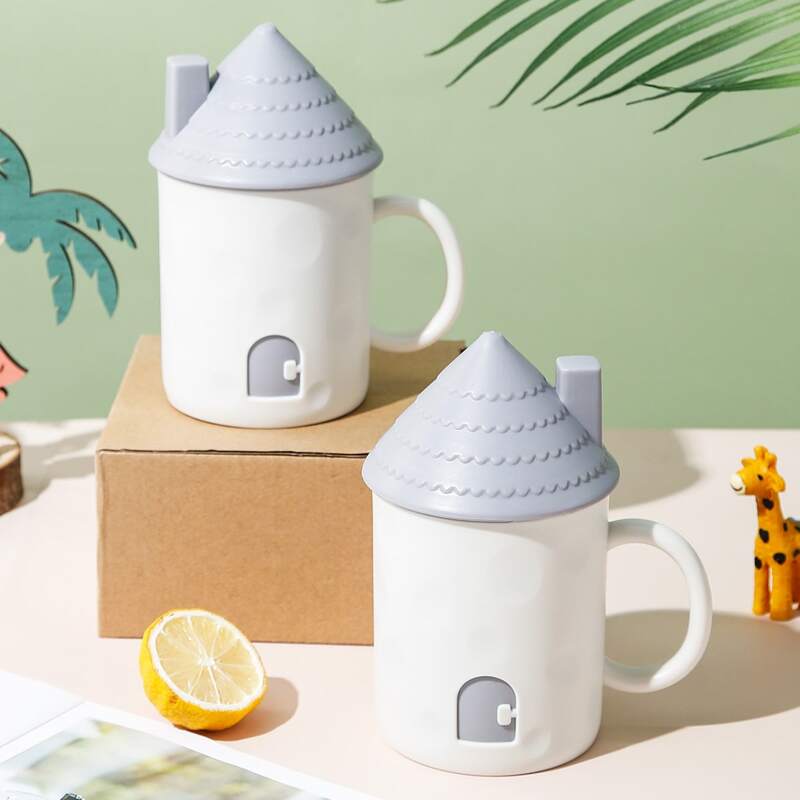 

1pc House Shaped Mug With Lid, Light grey