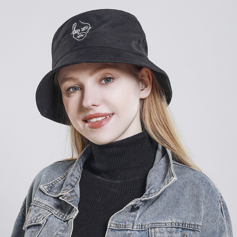 

Figure Embroidered Bucket Hat, Black
