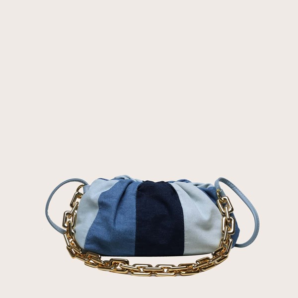 

Color Block Chain Ruched Bag, Blue